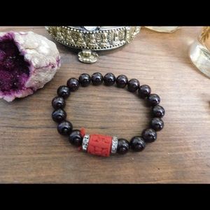 Garnet Bracelet with Cinnabar Spacer 7”